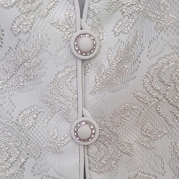 Formal Maxi Dress Matching Blazer Pastel Sea Foam Green Lace High Crew Neck - Picture 15 of 15